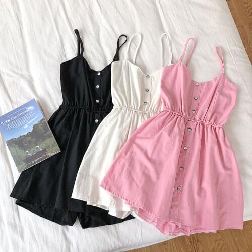 C1667 2019 Summers new womens fashion sweet single-breasted show slim shoulder-straps dress cheap wholesale