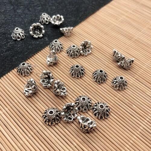 Charms for Anklet Making, 10Pcs Bead End Caps Findings Eight Flower Silver Color 10x10x5.5mm, Handmade DIY Headwear Accessories