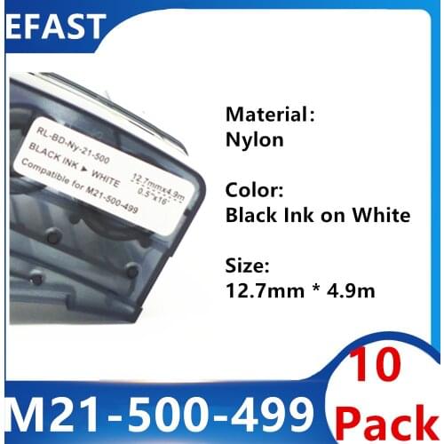 10 Pack M21 500 499 Nylon Label Ribbon Maker For BMP21 PLUS Printer Black On White Label Tape 12.7mm * 4.9m