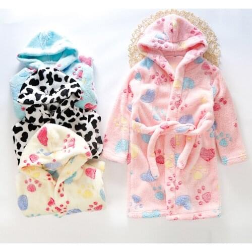 2020 Home Pyjamas Cartoon Bathrobes For Children Baby Boys Hooded Sleepwear Girls Child Long Sleeve Cute Soft Clothes 2-8Y Kids