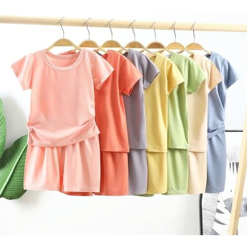 2021 Summer Toddler Kids Modal Short-sleeved T Shirt Suit Teen Boys Girls Home Clothing Thin Tops +High Waist Shorts Pajamas Set