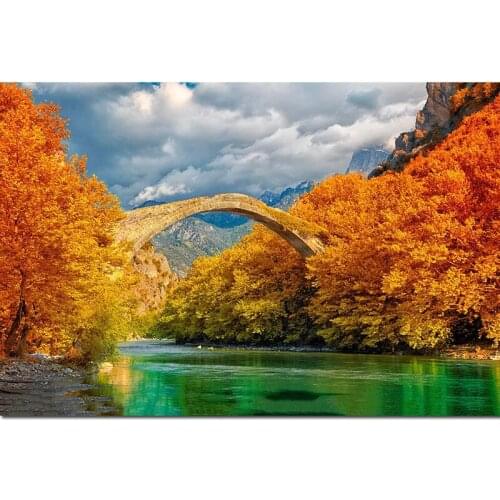 5d Diy Diamond painting River Maple Stone bridge natural landscape Full Square Round Diamond Embroidery mosaic Cross stitch Home
