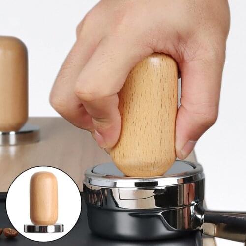 Wooden Handle Coffee Tamper Barista Hand Tamper Coffee Powder Press Tool, 58mm Flat Base