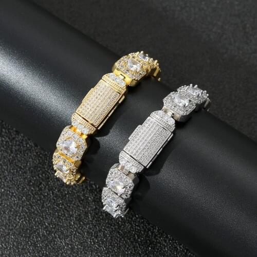 Bling 13MM Square Rock Cubic Zirconia Bracelet Fashion Hip Hop Luxury Full Iced Out CZ Mens Jewelry