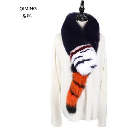 Brand fashion Woman ladies long Scarf Real Natural Fox Fur Scarf Genuine Luxury Soft Fox Hair Scaves Shawls L61
