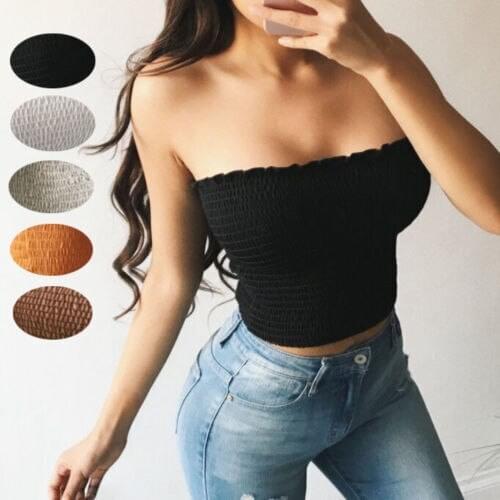 Women Lady Girls Summer Sexy Off Shoulder Sleeveless Elastic Tube Tops Bra Blouse Bandeau Strapless Crop Top Shirt