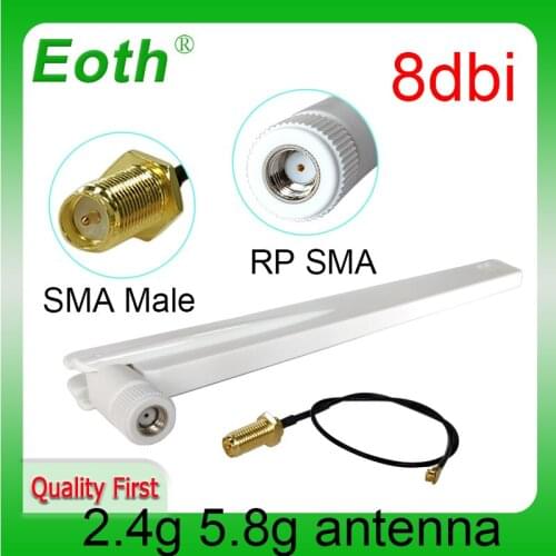 2.4GHz 5GHz 5.8Ghz Antenna real 8dBi RP-SMA Dual Band 2.4G 5G 5.8G wifi Antena aerial SMA female +21cm RP-SMA Pigtail Cable