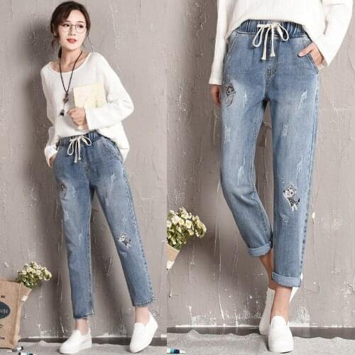 New Korean Version Thin And Loose nine-point Jeans Women Spring And Autumn Super Fire Straight Elastic Waist Lady Jeans