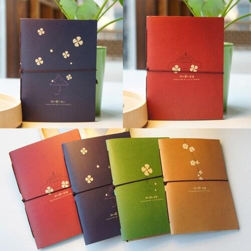 EZONE Mini Notebook Lucky Four-leaf Clover Cover Tie Rope Design Student Stationery For School Travel Diary Office Supplies