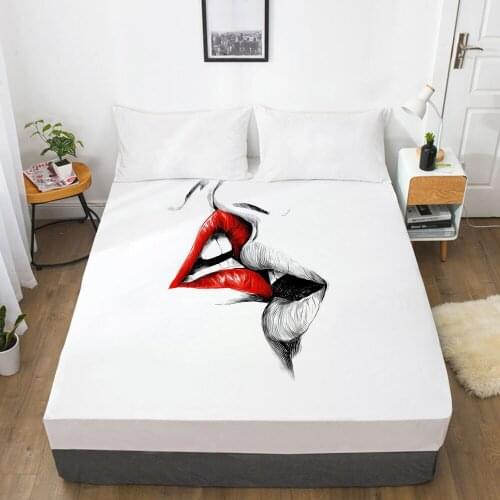 Fitted Sheet Mattress Cover With Elastic Band Bed Sheets Bedding Linens Queen King Size Bedsheet 90/160X200CM Two Kiss