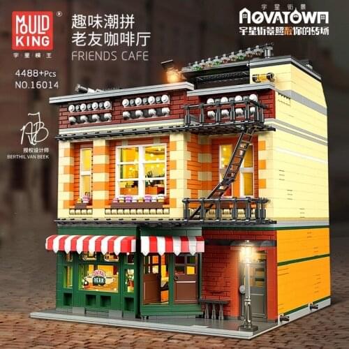 MOULD KING 16014 Street Building Toys The MOC Friends Cafe House With Led Parts Model Building Blocks Bricks Kids Christmas Gift