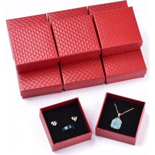 12pcs Cardboard Jewelry Boxes for Pendant & Earring & Ring with Sponge Inside Square Red Black White 7.5x7.5x3.5cm