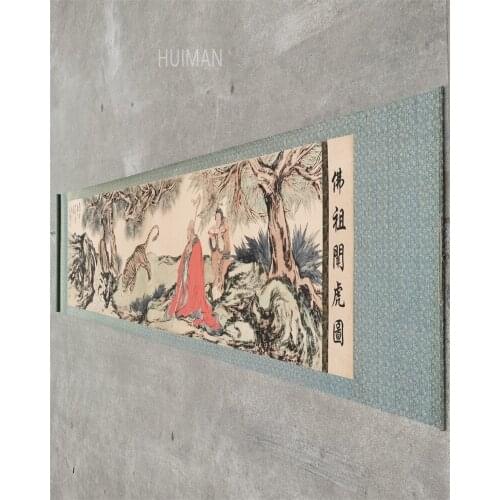 Chinese Calligraphy And Painting Buddha And Tiger Small Long Roll Handicraft Home Decoration