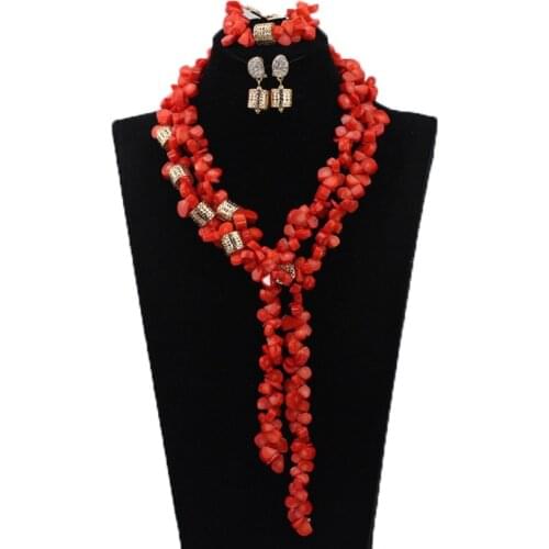 2019 Unique Coral African Beads Jewelry Set Latest Nigerian Women Bridal Party Necklace Costum Jewelry Set Free Shipping CG066