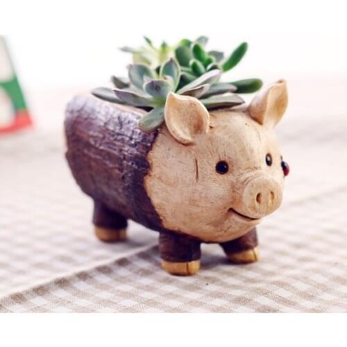 Cute Animal Cats Pig Dog Mini Resin Succulent Pots Juicy Plant Cactus Containers Small Bonsai Succulent Planters Pots Home Decor