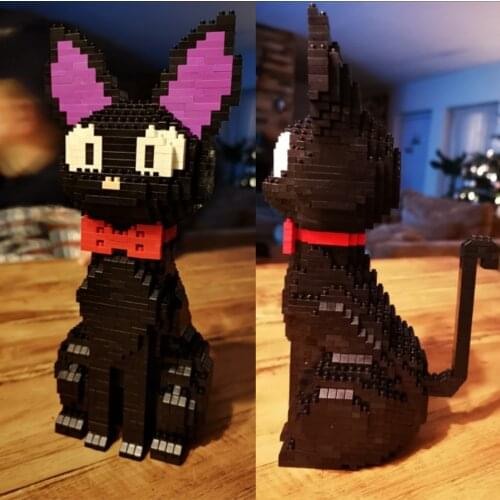 Cartoon JiJi Black Cat Shiba Inu Dog Animal Pet Japanese Style Micro Diamond Building Blocks 3D Model DIY Toys for Children