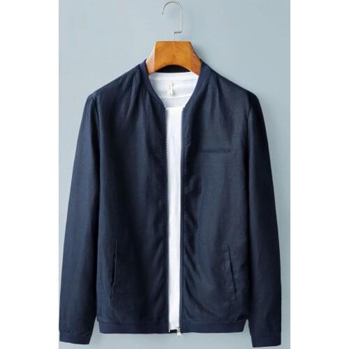 1816 Men Jacket Linen Luxury Casual Simple All-Match Fashion Coat Stand Collar Zipper Pocket Loose Solid Color Outerwear Tops