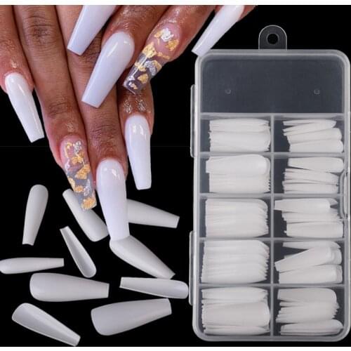 100/500pcs Natural Ballerina Nails Fake Acrylic Full Cover Press On Manicure Fake Nails Art Tips False Nail DIY Salon Tools
