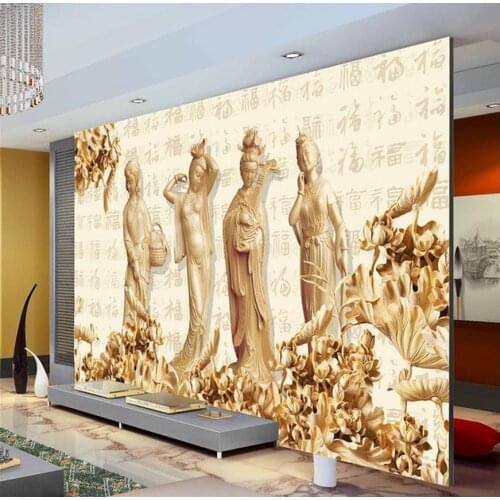 Mural 3d wallpaper Female wood carving background wall living 3d wallpaper 3d bathroom wallpaper