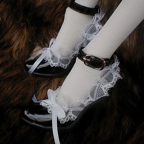 NEW White Lace Buckle Pointed Heels Womans Black Shoes For Bjd 1/3 Doll Shoes