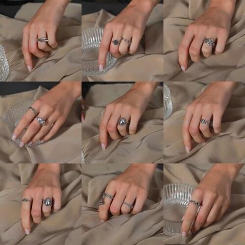 New Korean Fashion Heart Rings for Women Girl Vintage Silver Color Round Star Smiling Geometric Finger Ring Hip Hop Punk Jewelry