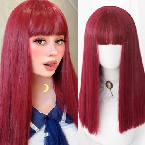 WTB Long Wavy Red Wigs for Women High Temperature Fiber Cosplay Wigs for African American Synthetic Hair