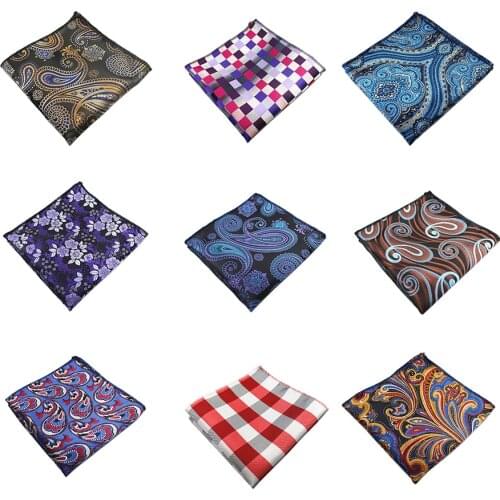 Ricnais Men Handkerchief Silk Woven Plaid Floral Pattern Hanky Mens Business Casual Square Pocket Handkerchief Wedding Hankies