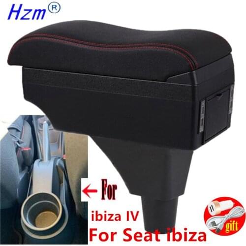 For Seat ibiza armrest box For Ibiza 6j Ibiza 6L central Store content Storage box products with USB LED