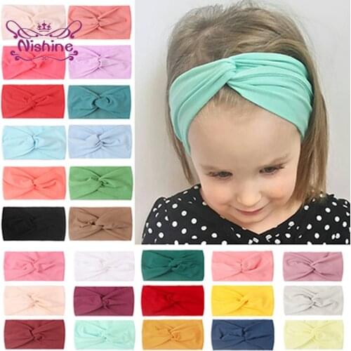 18*9 CM Baby Girls Solid Color Cross Knotted Elastic Wide Hairband Fashion Soft Nylon Headband Newborn Headwear Hair Accessories