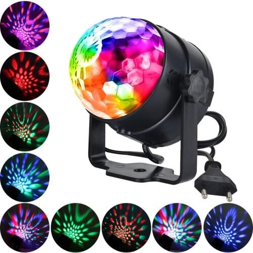 RGB Disco Ball Party Lights Sound Activated Rotating Ball DJ Lights LED Projector Strobe Lamp Party Club Bar Xmas Stage Lights