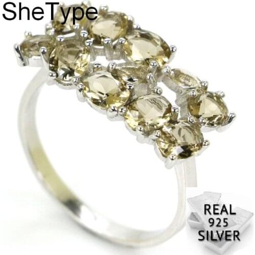3.4g SheType Romantic Smokey Topaz Gift For Sister 925 Solid Sterling Silver Rings 23x10mm
