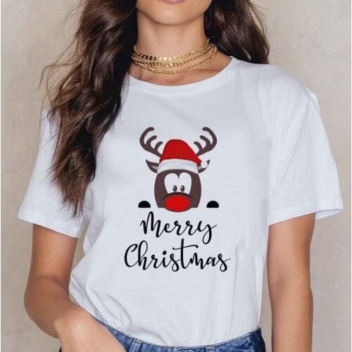 FIXSYS Merry Christmas T Shirt for Women/Men Funny Cartoon Reindeer Print T-Shirt Short Sleeve Tshirt Unisex Harajuku Tops