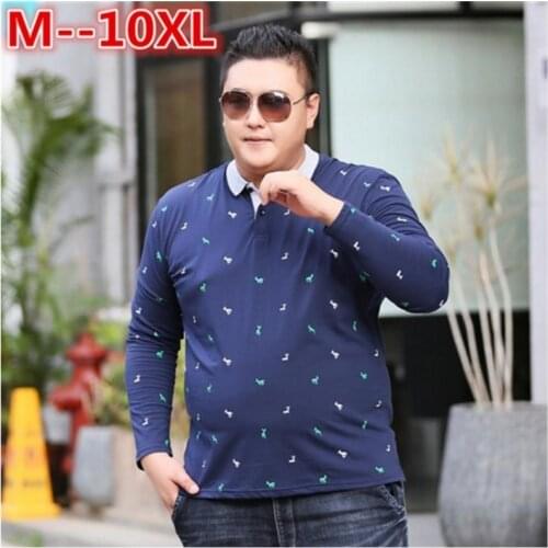 10XL 8XL 6XL 5XL Men Polo Shirts Long Sleeve Shirt for Male Cotton Soft Striped Printed Loose Turn Down Collar Polo Shirt Casual