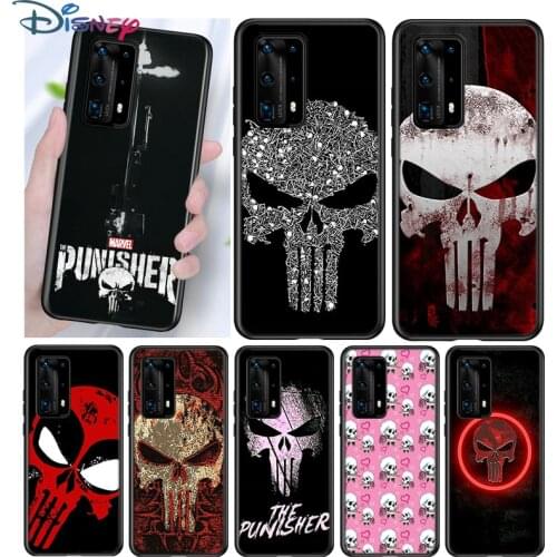 Marvel Punisher Skull Silicone Cover For Huawei P40 P30 P20 Pro P10 P9 P8 Lite E Plus 2019 2017 5G Black Phone Case