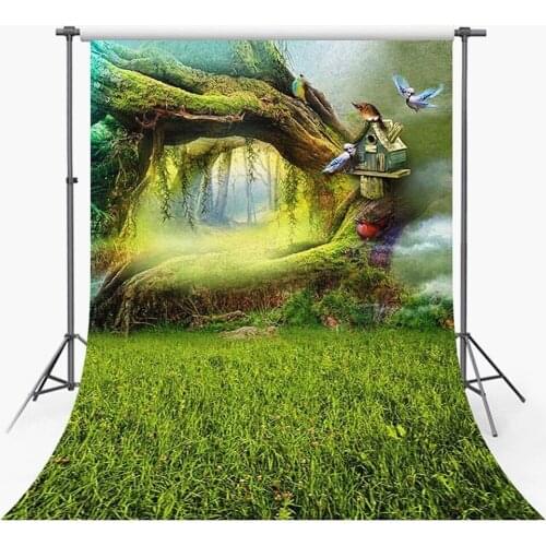 Fairytale Forest Backdrops for Photography 5x7ft Green Glass Photo Backgrounds Woodland Background for Child Birthday Party