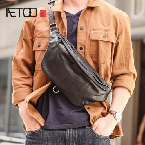 AETOO Vegetable tanned leather chest bag, leather mens messenger bag, trendy mens leather shoulder bag