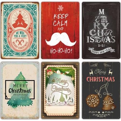 Vintage Merry Christmas Metal Sign Bar Wall Decor Snow Scene Tin Sign Home Decor Painting Plaques Christmas Gift Rectangle