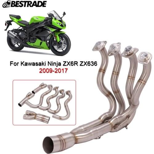 Motorcycle Exhaust System Header Pipe Front Middle Link Conncet Tube For Kawasaki ZX6R ZX636 2009-2017 Slip On Stock Catalyst