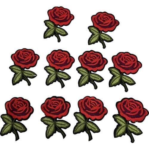 New Custom 3D small red rose flower Embroideried Patches Iron-On badge flower eco-friendly Embroidery Appliques for Clothes