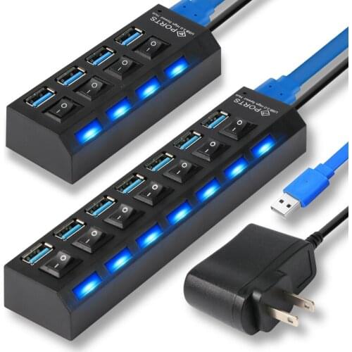 4/7 Port USB HUB 5Gbps High Speed USB 3.0 Splitter With Switch Power Adapter For Laptop PC Computer Accessories