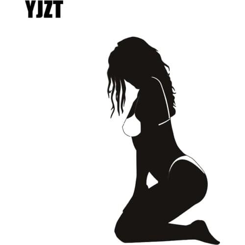 YJZT 7.8*14.4CM Cunning Sexy Girl Good Design Vinyl Decals Covering The Body Black/Silver Car Sticker C20-0213