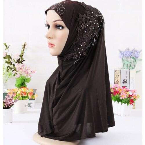 Lace Hijab Scarf Women Muslim Shawl Plain Soft Turban Head Wraps Islamic Pull Over Crepe Convenient Shawl Headscarf Hijabs