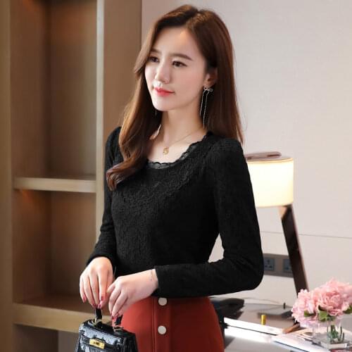 Women Chiffon Blouse Shirts Plus Velvet Thick Shirt Lace Long Sleeve Shirt Plus Size Women Clothing