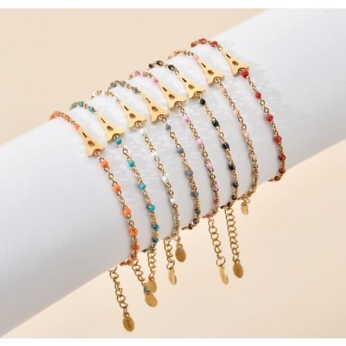 ZMZY Boho Lovely Multicolor Eiffel Tower Charm Bracelet Fashion Jewelry Stainless Steel Chain Women Bracelets Femme