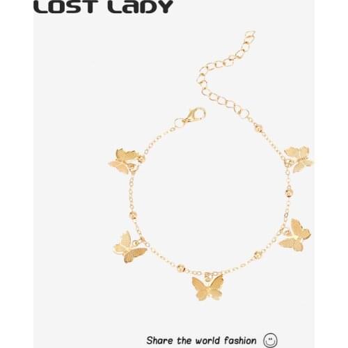 Lost Lady INS Fashion Butterfly Anklet Rhinestone Foot Chain Jewelry for Women Summer Beach Anklet Butterfly Barefoot Chain