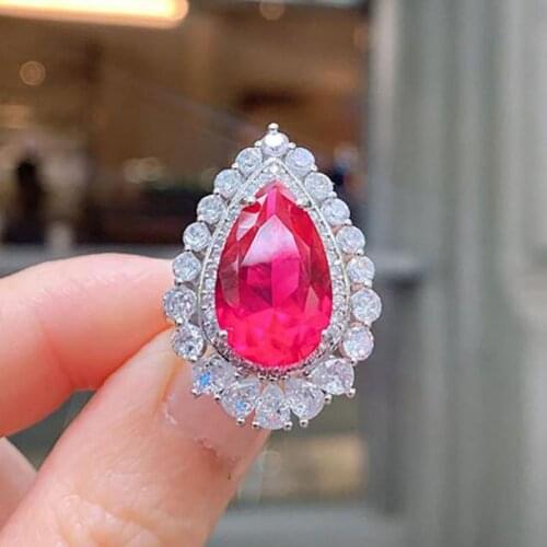 Luxury 925 Sterling Silver Water Drop Paraiba Tourmaline Topaz Ruby Lab Diamond Wedding Party Rings For Women Fine Jewelry Gift