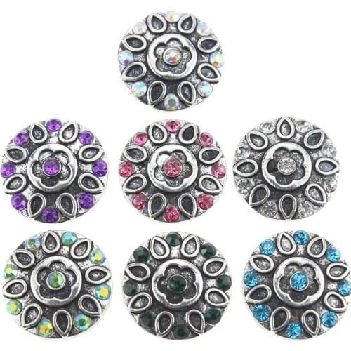 10pcs/lot Snaps Jewelry Rhinestone Crystal Mix Flower Snap Buttons for Women Fit DIY 18mm 20mm Snap Bracelet Jewelry Making