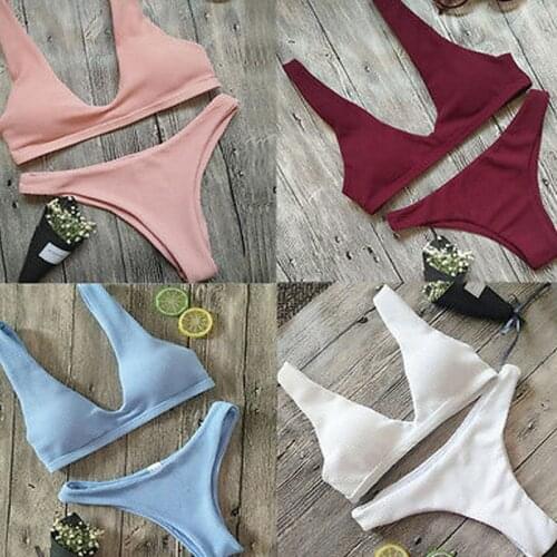 2021 Hot Sexy Women Bikini Set Swimwear Bandage Monokini Push Up Padded solid Swimsuit Bathing Summer Beachwear