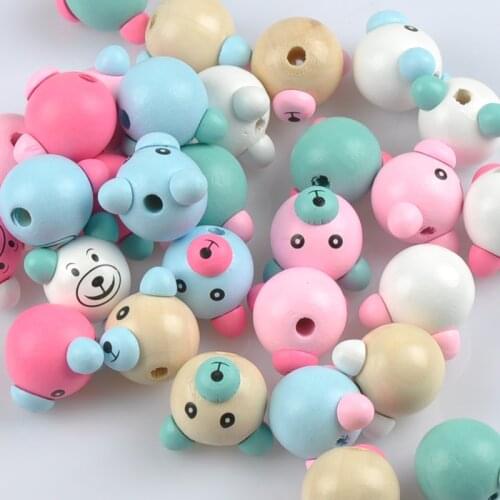 29mm 5pcs Mixed color bear Pattern Wooden Spacer Beads For Jewelry making MT2043X