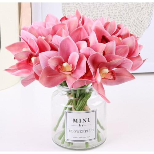 3 Pcs/Lot 3D Printing 6 Head Cymbidium Bundle for Home Living Room Table Decoration Wedding Road Leads Bouquet Fake Flowers